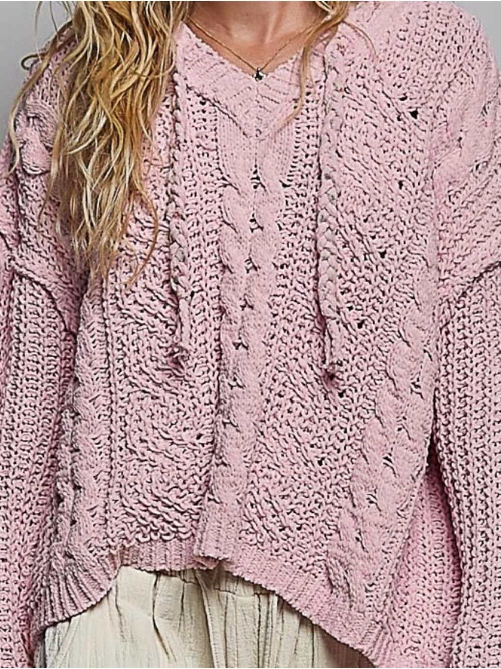 POL Pink Knit Cover-Up Sweater with Pink Braid Accents Small